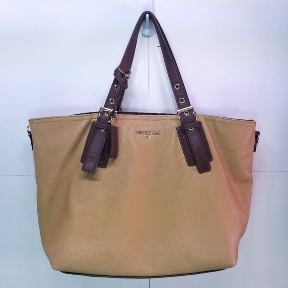 Nicole Lee Large Bag Tote Faux  Bag Beige/Brown - Picture 1 of 10